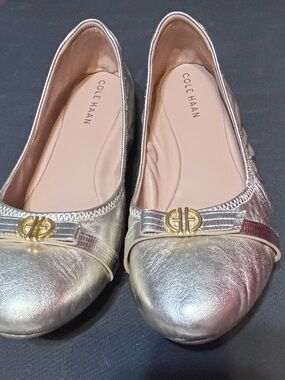 Cole Haan Metallic Gold Ballet Flats with Logo Accent size 8.5